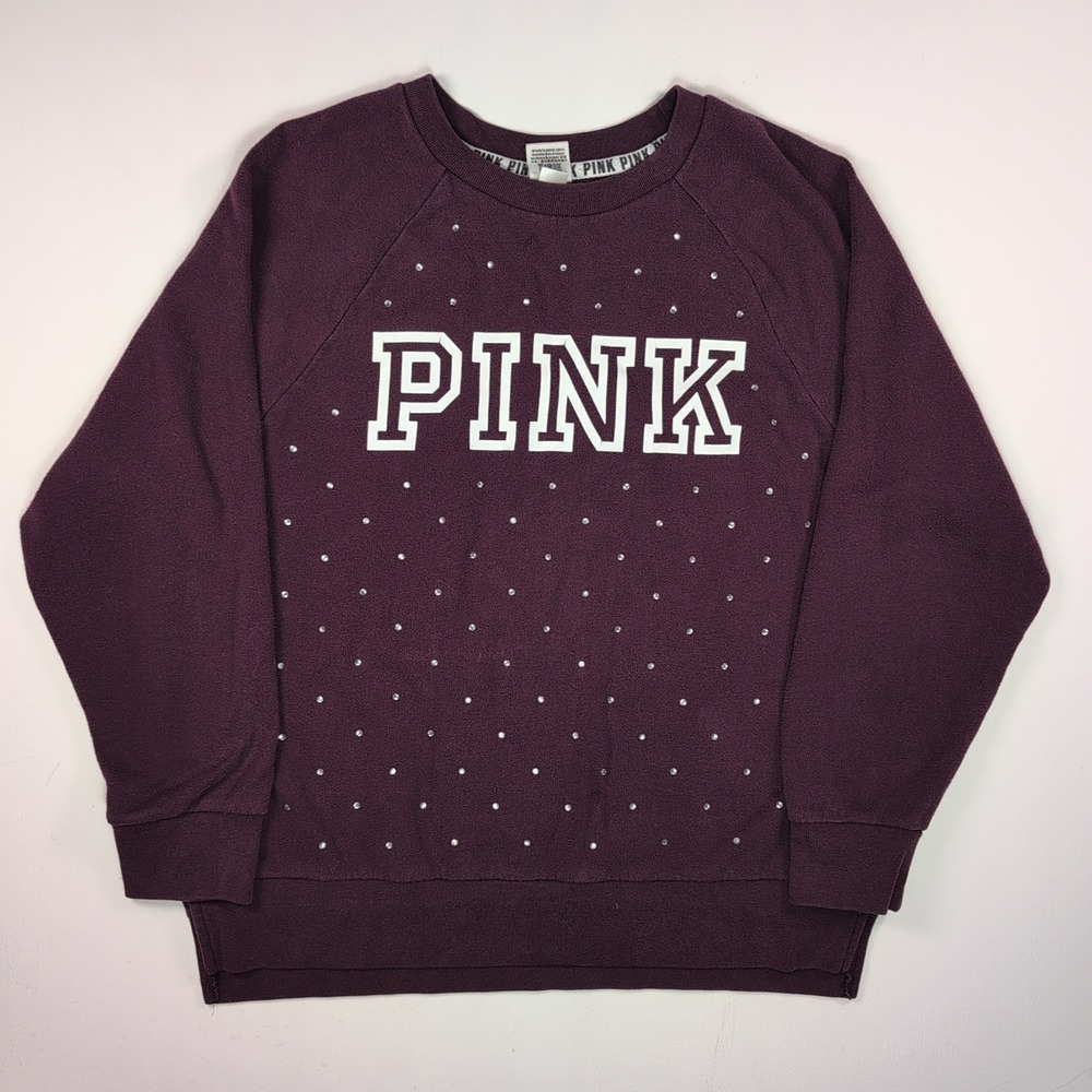 Victoria's Secret PINK Rhinestone Logo Raglan Sweatshirt Plum Purple Small